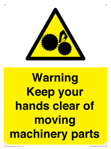Warning - Keep your hands clear of moving machinery parts